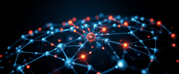 Molecular network with futuristic feel representing connectivity against dark background