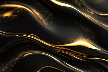 Luxurious Gold and Black Silk Fabric with Elegant Satin Folds, Shimmering Metallic Texture, and Premium Design for Glamorous Backdrops