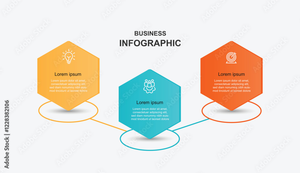 Aufkleber 3 step process infographic template with line direction and icons can be used for workflow layout, business presentation and web graphic design 