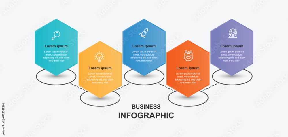 Aufkleber Infographic template vector element with hexagon and line direction concept, timeline template with 5 step or option 