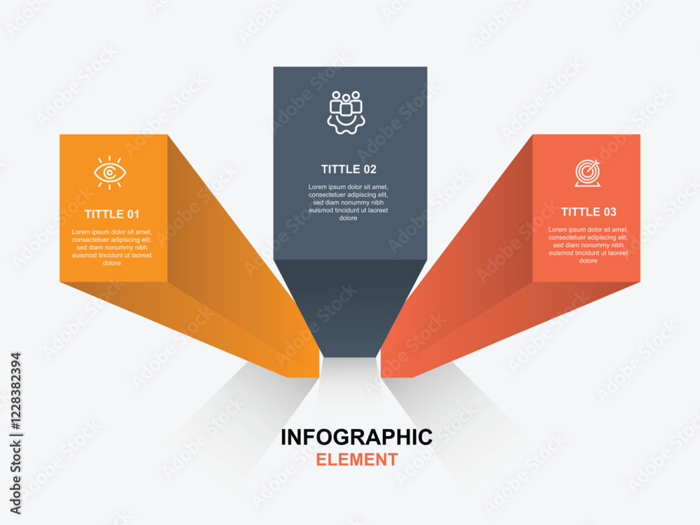 Poster 3 long cube and shadow. Vector template infographic with 