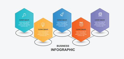 Infographic template vector element with hexagon and line direction concept, timeline template with 5 step or option 