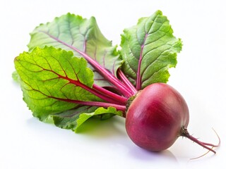 Vibrant Beetroot with Fresh Green Leaves Isolated on White - Tilt-Shift Miniature Photography