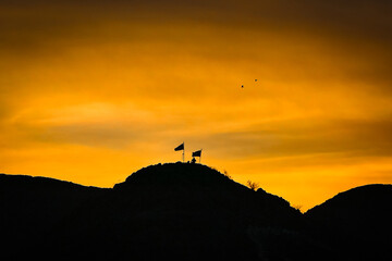 High on the mountain top during the sunset