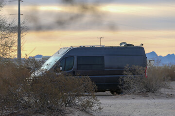 B-class RV Camper Stealth Camping in the Desert