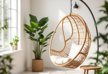 Serene Rattan Hanging Chair in a Sunlit Room