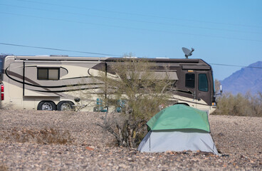 Camping difference between a tent and an A-class RV