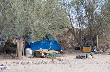 Homeless Tent Camping in the Brush