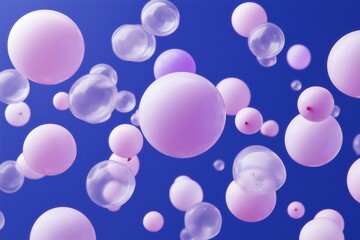 Colorful microscopic spheres floating against a vibrant blue background