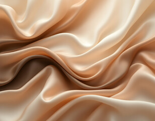 Obraz premium Elegant Silk Satin Fabric Background – Soft Flowing Drapery in Neutral Tones. A sophisticated abstract background showcasing flowing silk satin fabric in a mix of black, brown, sepia, beige, and white