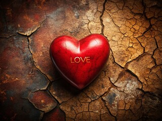 Vibrant Cracked Red Heart on Textured Background - Artistic Love & Emotion Stock Photo