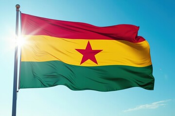 The Flag of Cameroon: A Vivid Representation of National Identity with Symbolic Colors and Emblematic Star Against a Bright Blue Sky