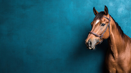 Obraz premium Brown Andalusian Horse Stands Majestically in Sunlit Field