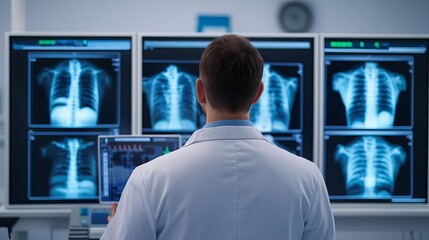 Doctor reviewing a patient s X-rays in a digital diagnostic center