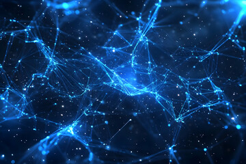 Abstract Background with Glowing Blue Lines and Particles Dynamically Interconnected