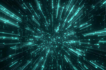 Abstract 3D Illustration of Glowing Teal Lines Creates a Futuristic Technological Background