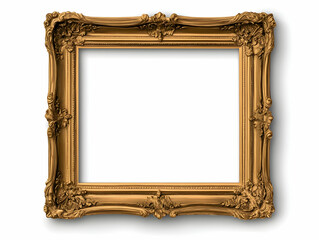 Elegant Ornate Gold Picture Frame Isolated on White Background for Artwork Display.