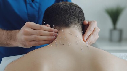 Naklejka premium Patient undergoing acupuncture therapy as part of comprehensive pain management