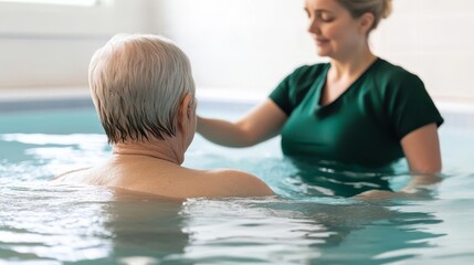 Fototapeta premium Therapist guiding a patient through recovery in a hydrotherapy pool