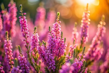 Obraz premium Vibrant Purple Pink Heather Blossoms in Autumnal Landscape - October European Flowers