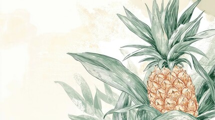 Fototapeta premium Fresh Pineapple Illustration with Tropical Leaves on Soft Background