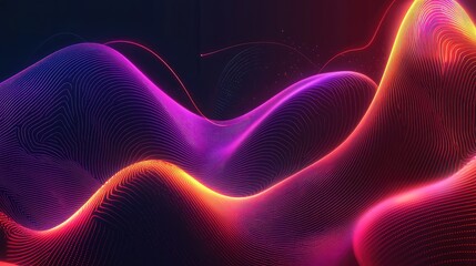 Abstract Colorful Waves with Neon Light Effects in Dark Background
