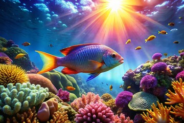Obraz premium Vibrant Reef Fish Swimming Amongst Coral - Underwater Scene