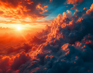 Fiery Orange Sunset with a Dramatic Sky &ndash; Fantasy and Science Fiction Concept. This fiery orange sunset creates a dramatic and awe-inspiring sky, filled with swirling colors of orange, red, and gold.