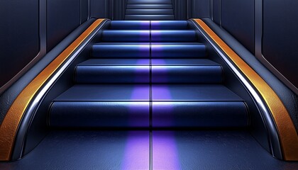 Obraz premium Elegant Dark Blue Staircase With Gold Accents