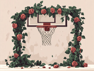 Roses around a Basketball Hoop Net Rim