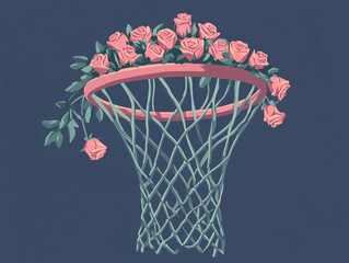 Roses around a Basketball Hoop Net Rim