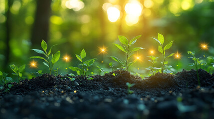 Green and sustainable development in the business sector with upward arrows symbolizing growth and positive impact of ESG practices minimalistic bright tone modern blurred empty space