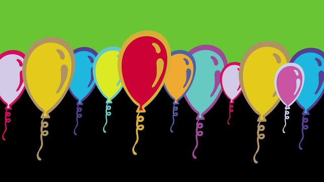 Video transition with balloon on a black and green screen. Stock FH effect for frame change.