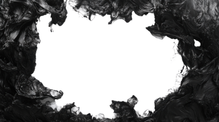 Black paint strokes creating frame on transparent background. Transparent background
