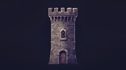 Detailed Stone Tower with Battlements and Wooden Door Design