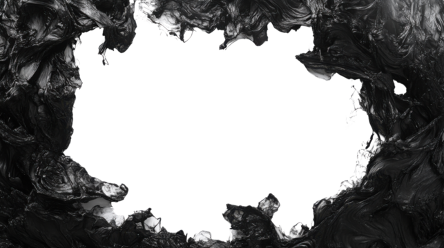 Black paint strokes creating frame on transparent background. Transparent background