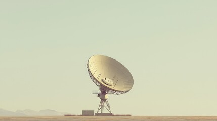 Large Satellite Dish on Desert Landscape Under Clear Blue Sky