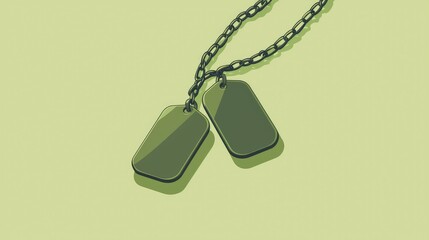 Fototapeta premium Green Military Dog Tags Hanging on Chain Against Light Background