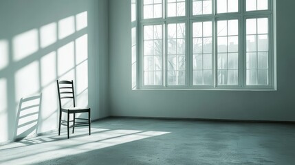 Fototapeta premium Minimalist Chair in Bright Room with Soft Shadows and Natural Light