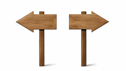 Two Wooden Arrow Signs Pointing in Opposite Directions on White Background