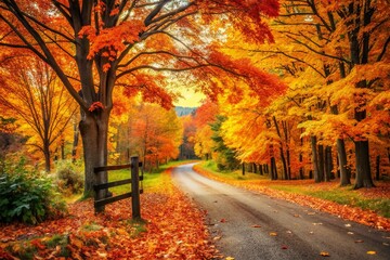 Vintage Autumn Road Sign: Serene Fall Foliage & Vibrant Colors