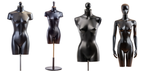 set of black mannequins,  isolated soft focus on the transparent background