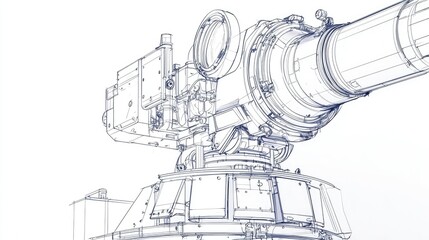 Detailed Technical Drawing of a Heavy Military Tank Turret System