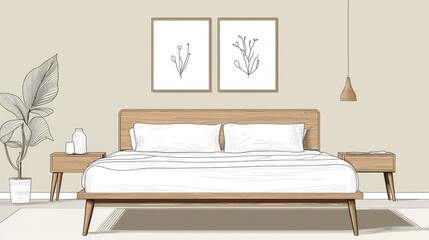 Elegant Minimalist Bedroom Design with Natural Elements and Art