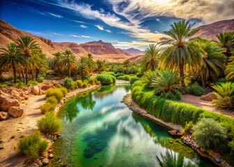 Vintage Desert Oasis: Fresh River in Morocco's Oasis De Fint near Ourzazate – Stock Photo