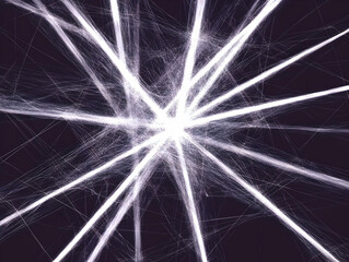 Abstract White Web Radiates Light Beams on a Dark Background with Intricate Details