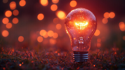 A glowing light bulb as a symbol of innovative breakthrough, representing creative thinking, genius, and smart marketing strategy with minimalistic design and blurred background for a modern business 