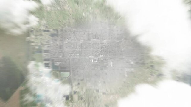 Earth zoom in from space to Miramar, Florida, USA. Followed by zoom out through clouds and atmosphere into space. Satellite view. Travel intro. Images from NASA