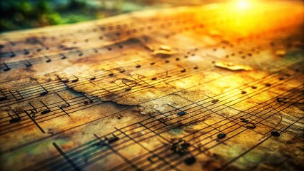 Naklejka premium Vintage Grunge Sheet Music Top View - Retro Tilt-Shift Photo