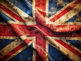Vintage Grunge Union Jack Flag Macro Photography: Worn British Flag Texture Background